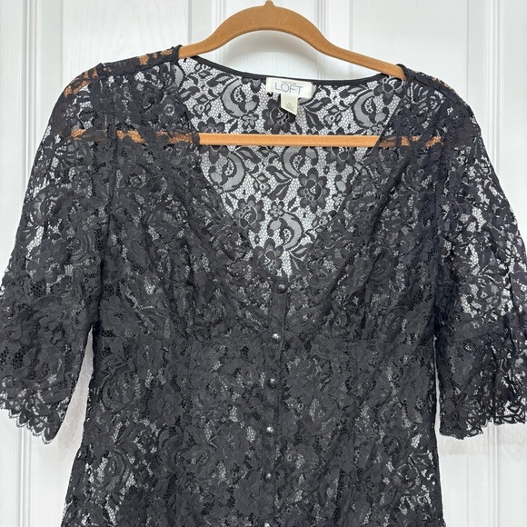 Black Lace Button-Front Top | LOFT Size 10 - Picture 3 of 6